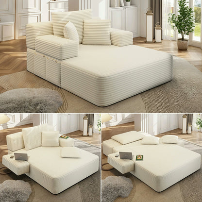 Plush Corduroy Chaise Lounge – Convertible Sofa Bed, Frameless