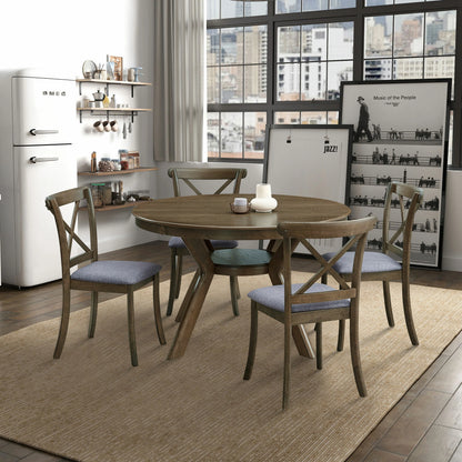 47.24" Round Rubber Wood Dining Table – Trestle Base, Seats 4-6