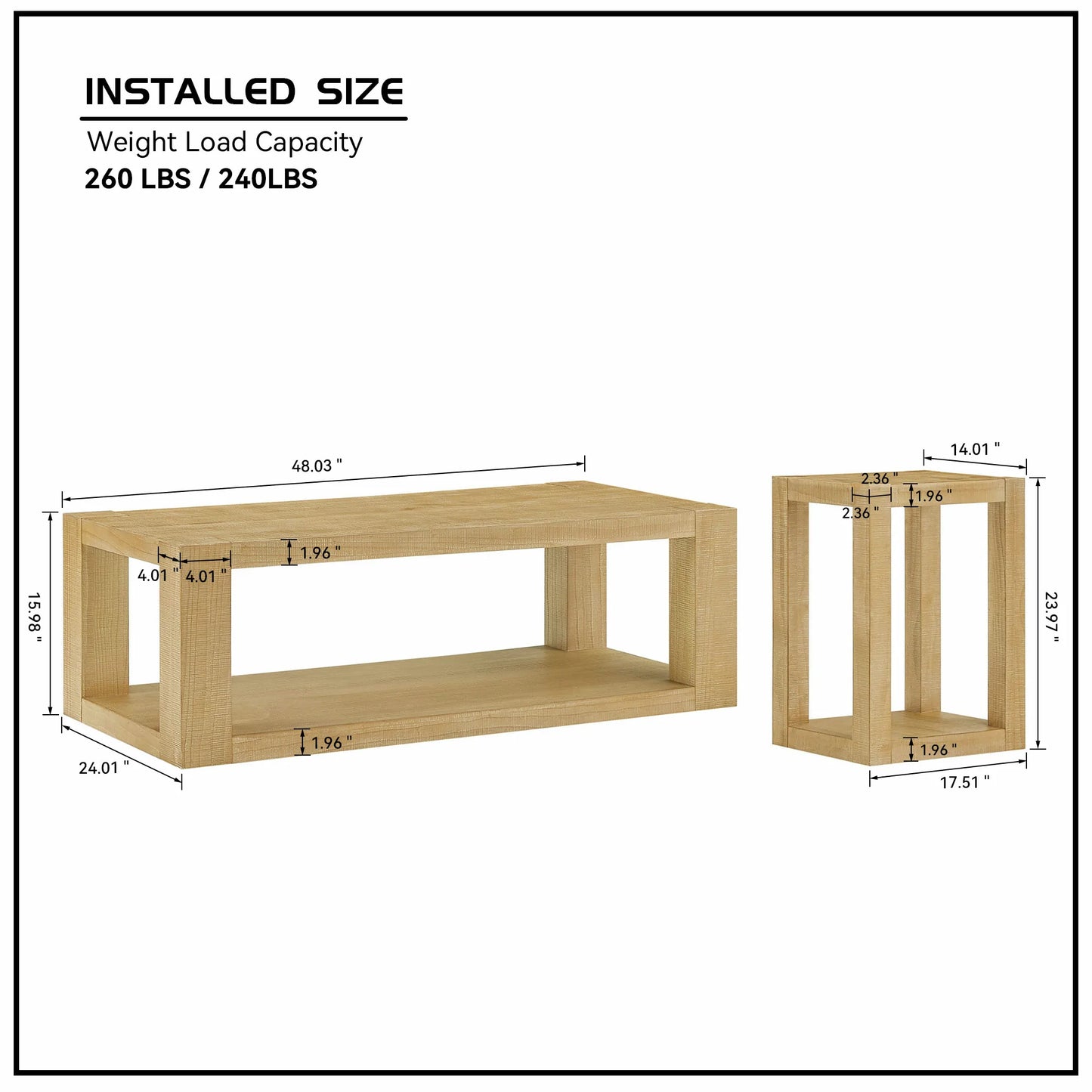 2-Tier Rectangle Coffee Table Set – 2-Piece, Easy Assembly, Natural