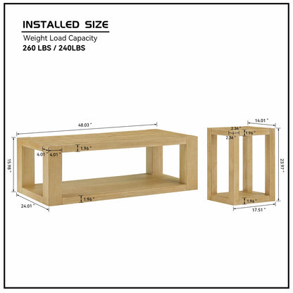 2-Tier Rectangle Coffee Table Set – 2-Piece, Easy Assembly, Natural
