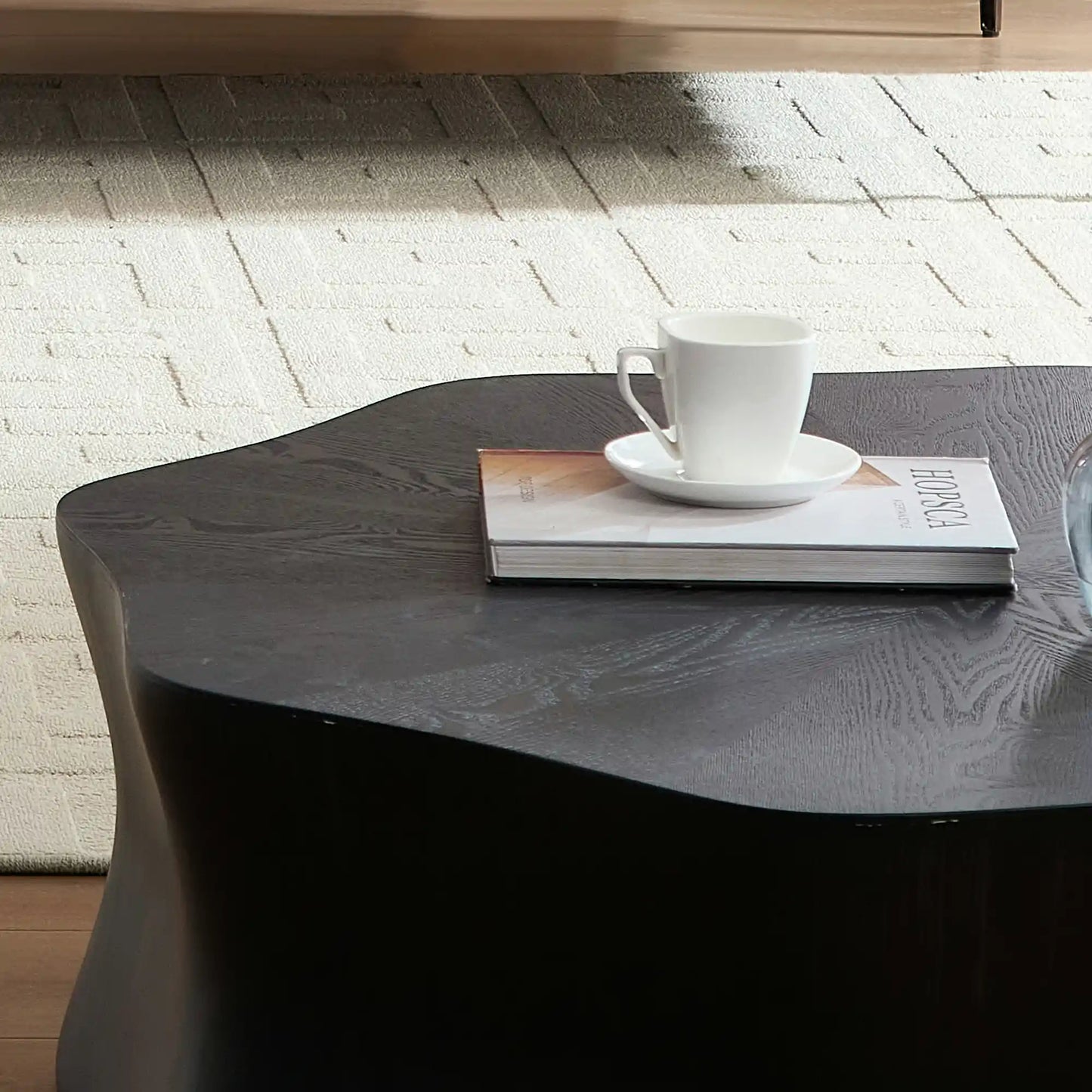 Petal Shape Coffee Table, Black Birch Wood Grain Fiberglass