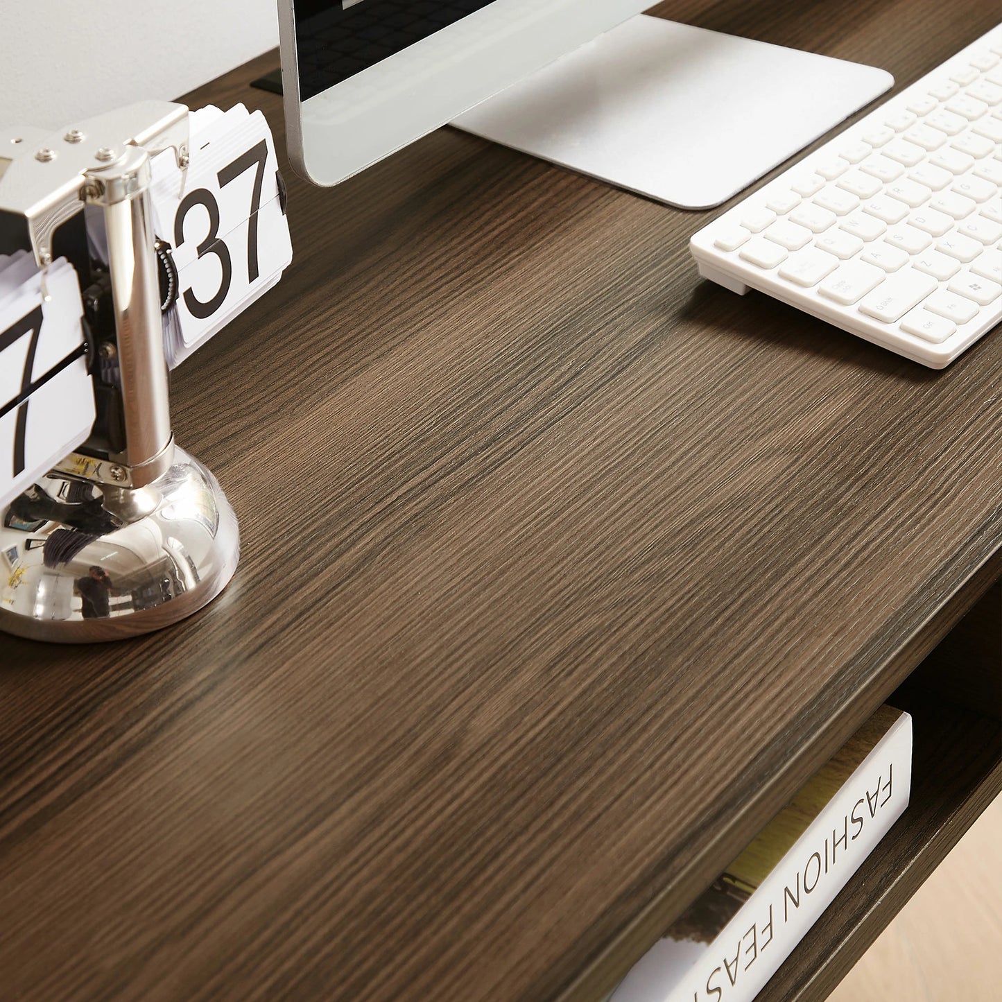 Modern Desk with USB Ports & Outlet, Drawers, Walnut & Black
