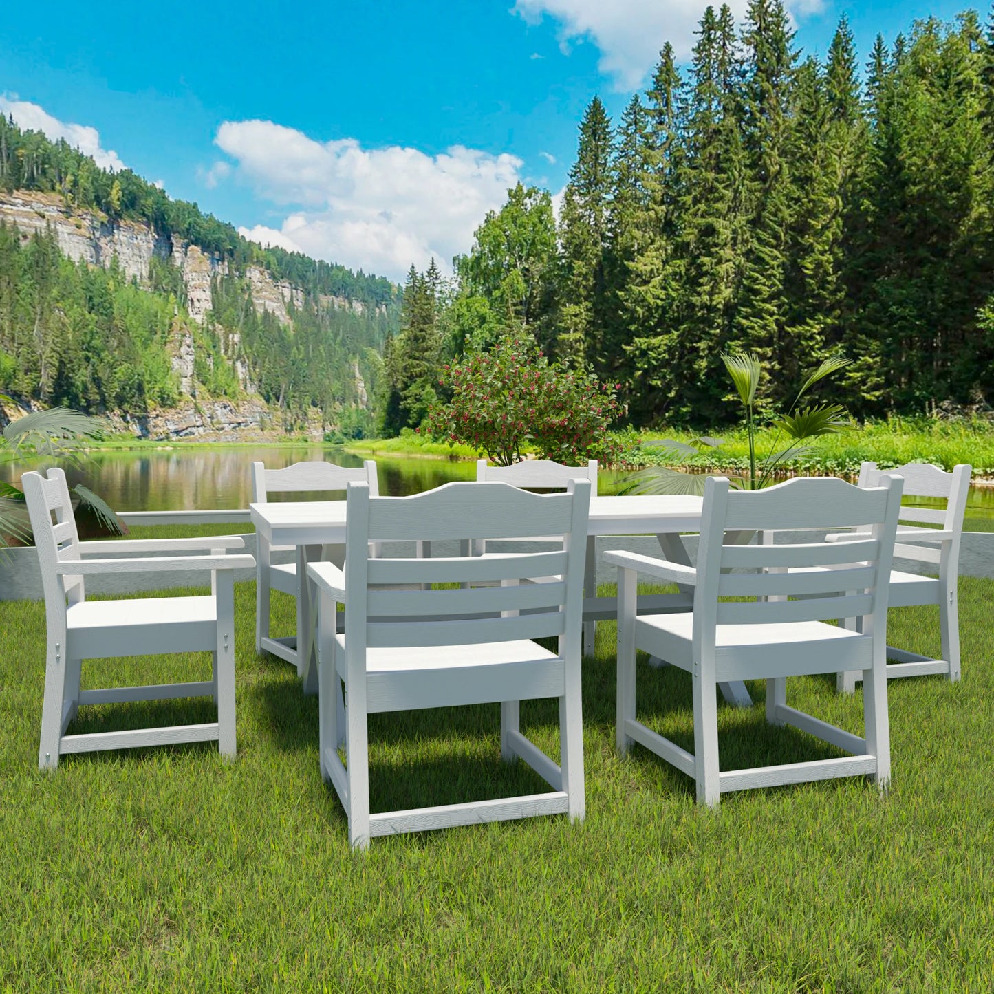 HIPS Patio Dining Chair Set of 2 – Imitation Wood Grain, Armrests