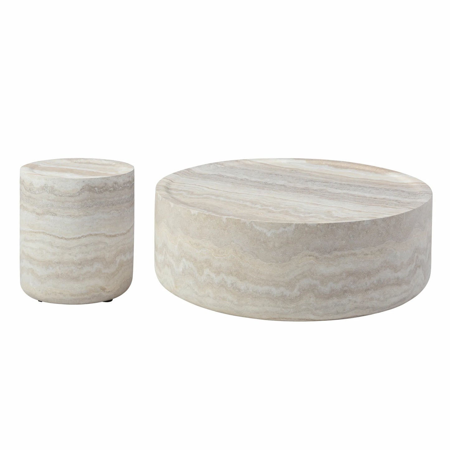 Set of 2 Faux Mars Marble Round Coffee Tables