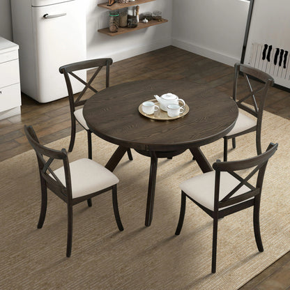47.24" Round Rubber Wood Dining Table – Trestle Base, Seats 4-6