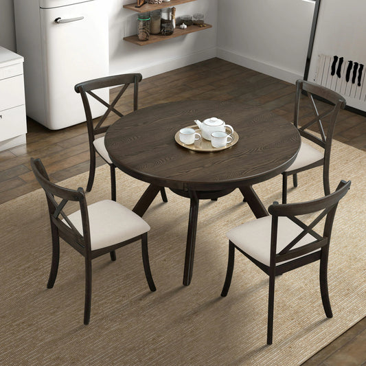 47.24" Round Rubber Wood Dining Table – Trestle Base, Seats 4-6