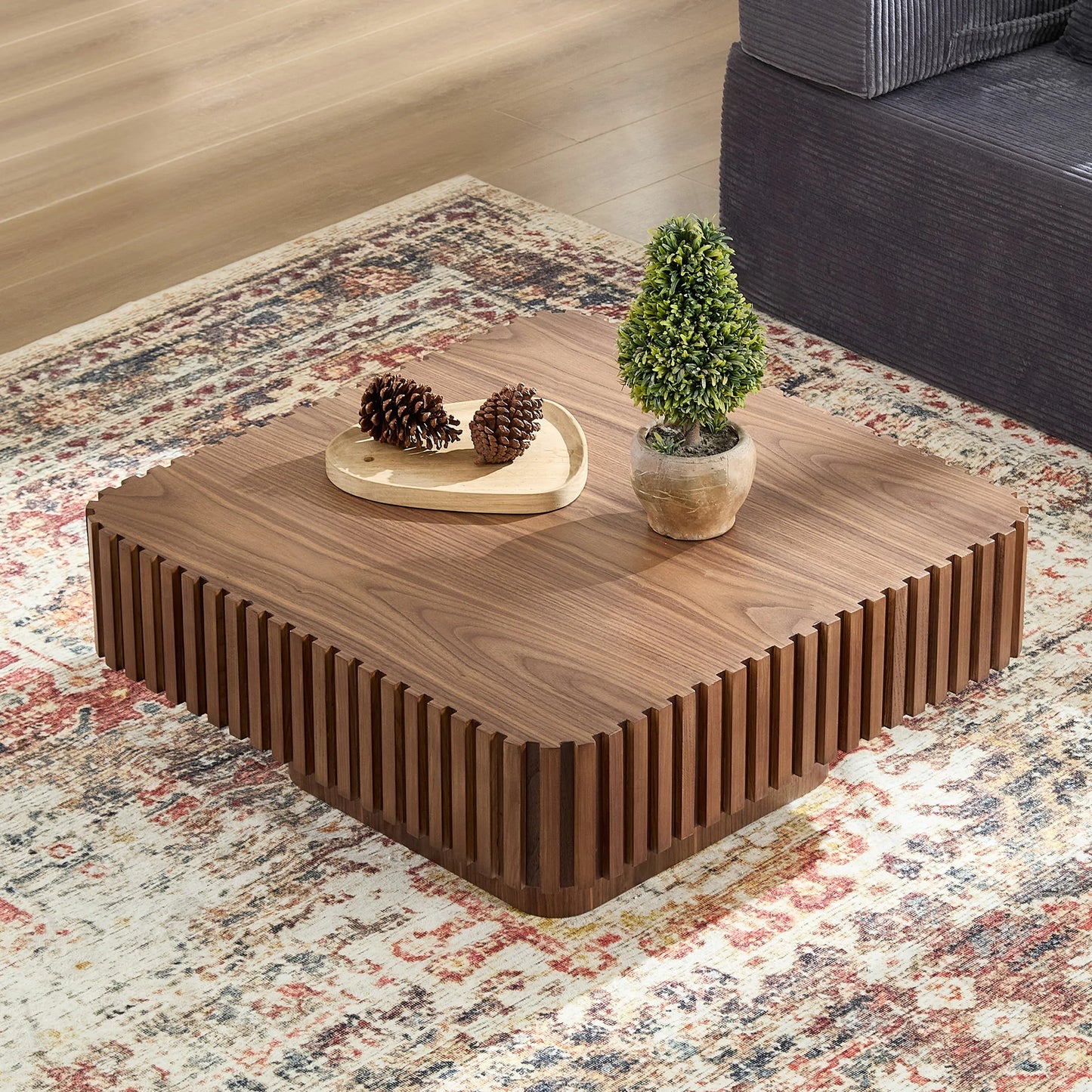 Upgraded Height 35.43" Drum Coffee Table - Square MDF Pedestal - Multi-Color