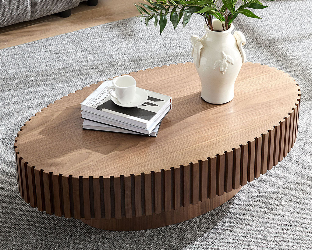 Modern Handcrafted 43.7" Oval Drum Coffee Table