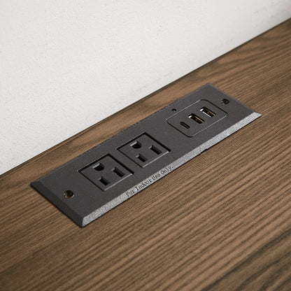 Modern Desk with USB Ports & Outlet, Drawers, Walnut & Black