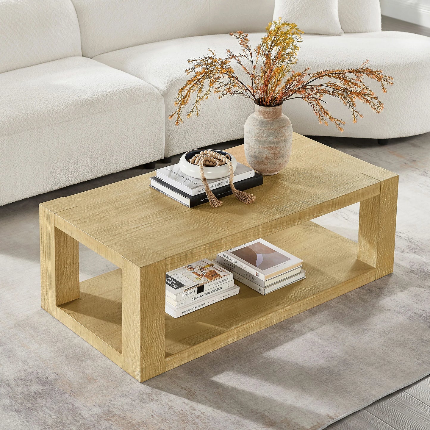 2-Tier Rectangle Coffee Table Set – 2-Piece, Easy Assembly, Natural