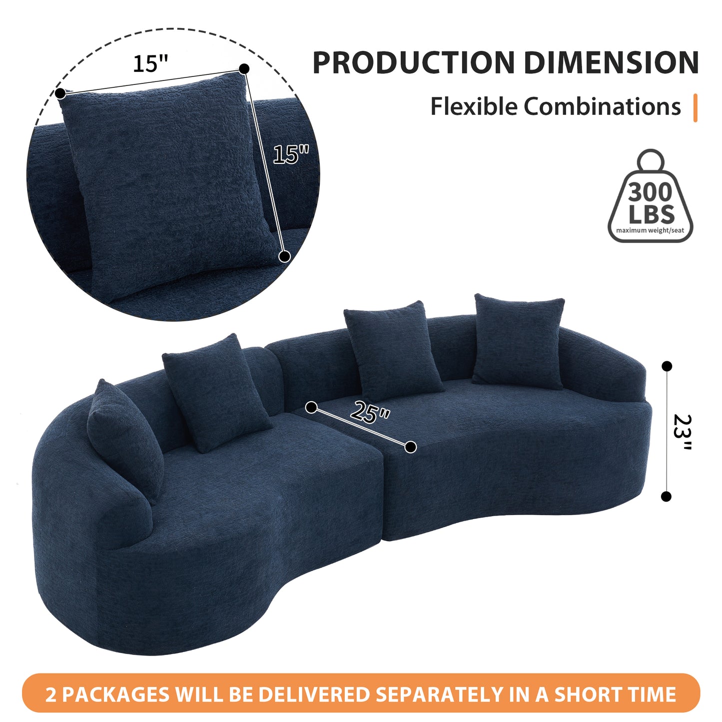 110" Chenille Curved Modular Boneless Sectional Sofa
