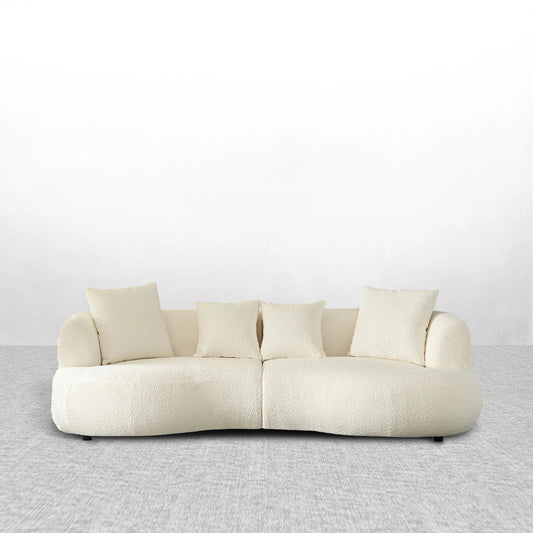 102.36 inch Soft Wave 4-Seat Boucle Fabric Cream Style Couch