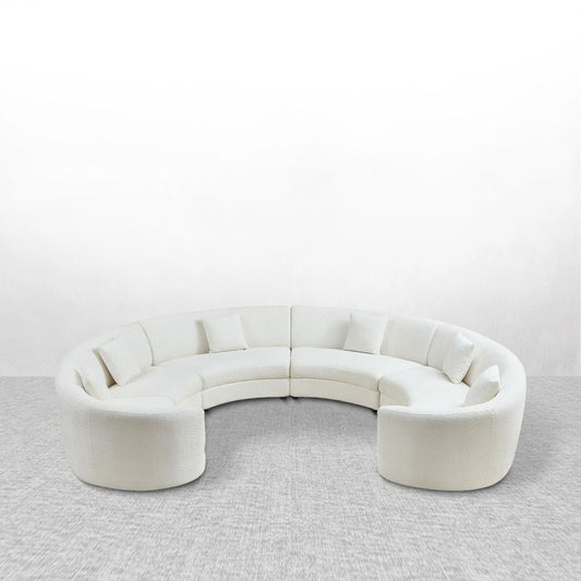 4PCs set Mid-Century Modern Beige Symmetrical Circle Sectional Sofa