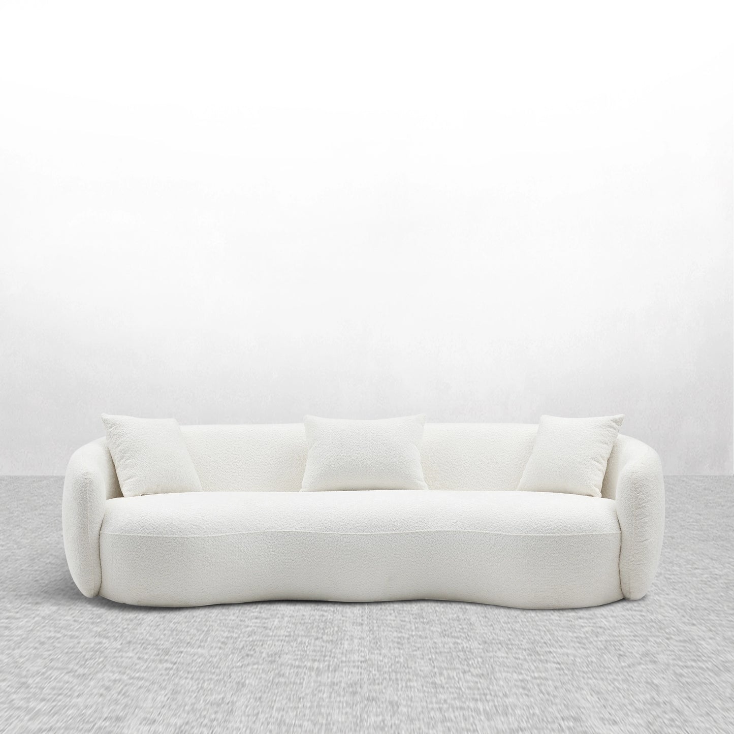 94.00" Cloud Cluster Modern Curved 4-Seat Boucle Sofa – Off-White Fabric Couch