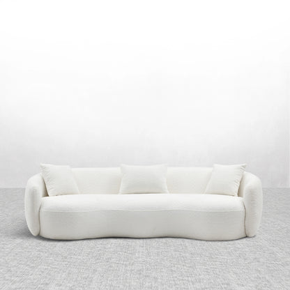94.00" Cloud Cluster Modern Curved 4-Seat Boucle Sofa – Off-White Fabric Couch