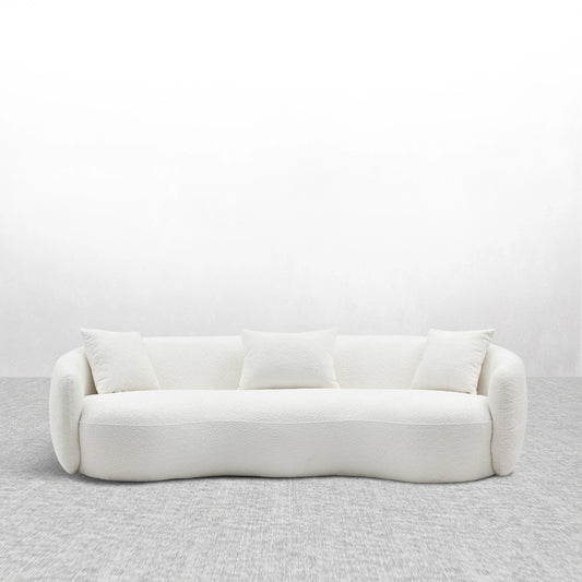 94.00" Cloud Cluster Modern Curved 4-Seat Boucle Sofa – Off-White Fabric Couch