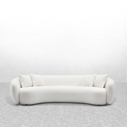 102'' 5-Seater Modern Boucle Sectional Sofa – Curved Half Moon Design in White Teddy Fleece Velvet