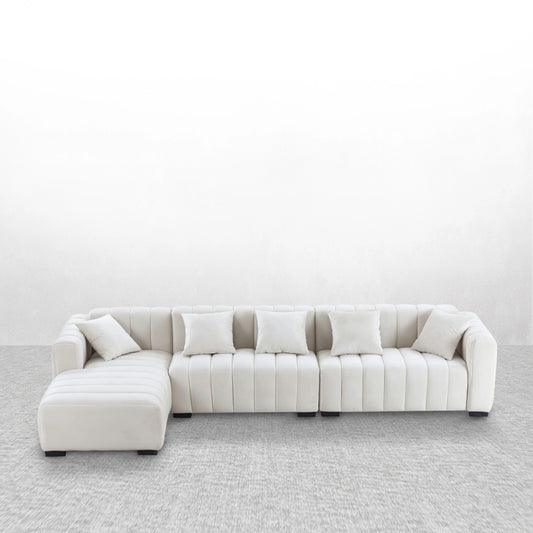 139'' Plush Canvas Channel Velvet Material Tufted Sofa Velvet Upholstered Left Chaise