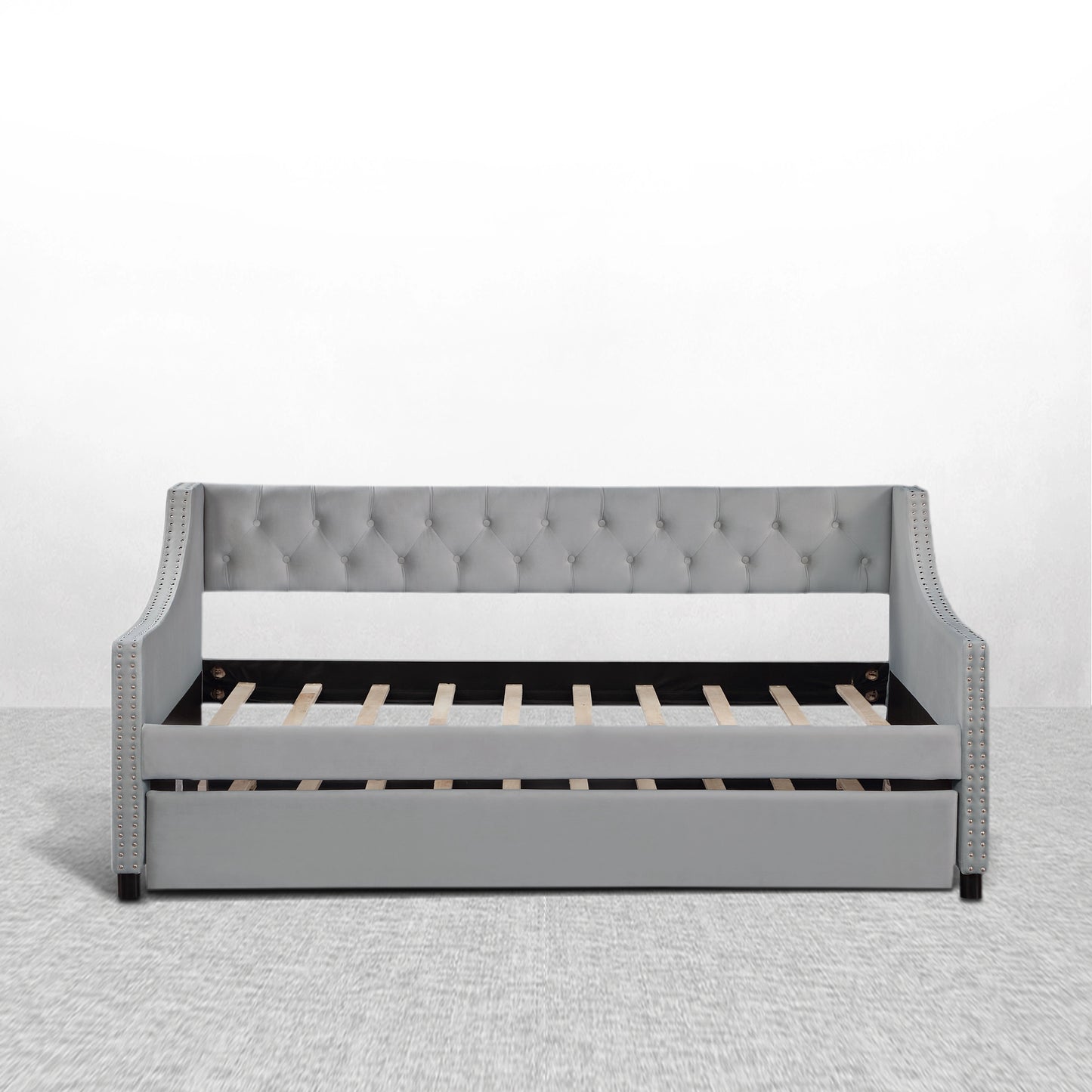 Twin Daybed w/Trundle, Tufted Button Design, No Box Spring Needed