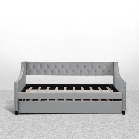 Twin Daybed w/Trundle, Tufted Button Design, No Box Spring Needed