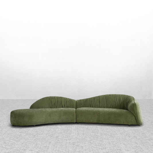 Mountain 145" Mid-Century Green Upholstered Couch with Chaise
