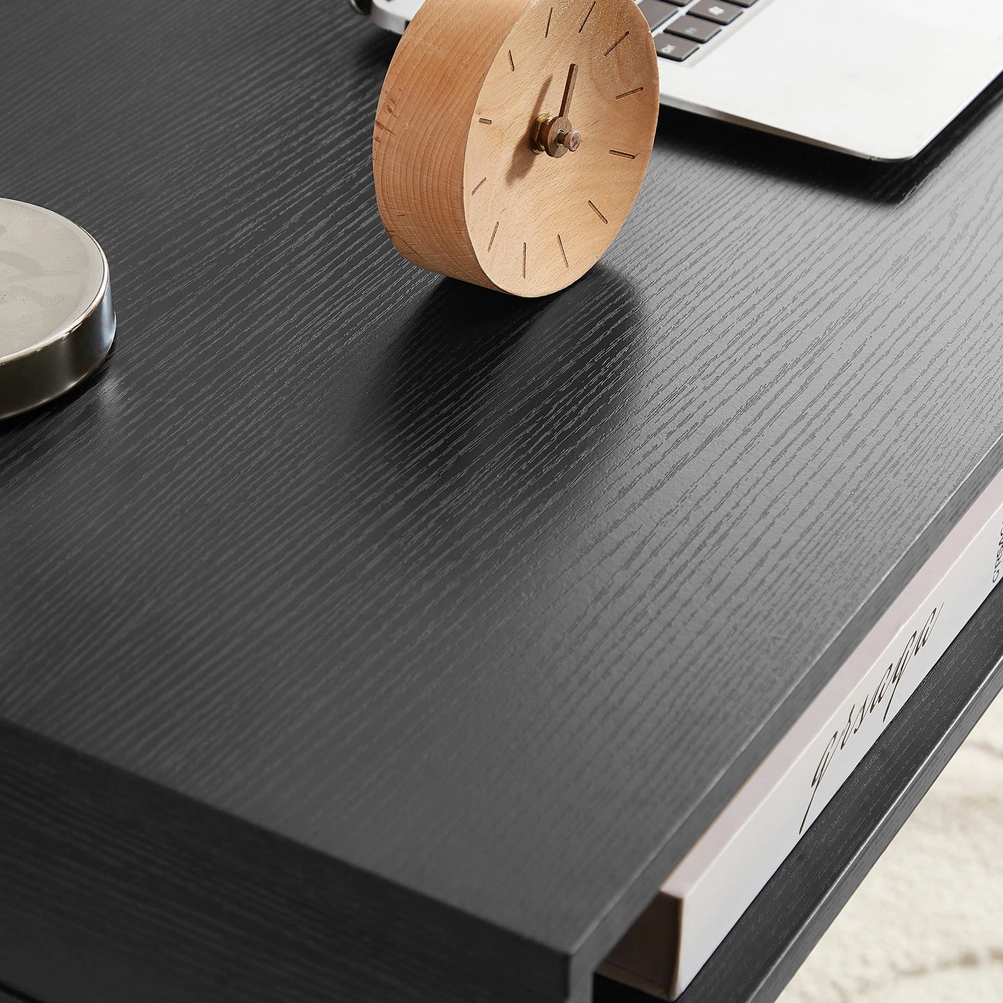Modern Desk with USB Ports & Outlet, Drawers, Walnut & Black