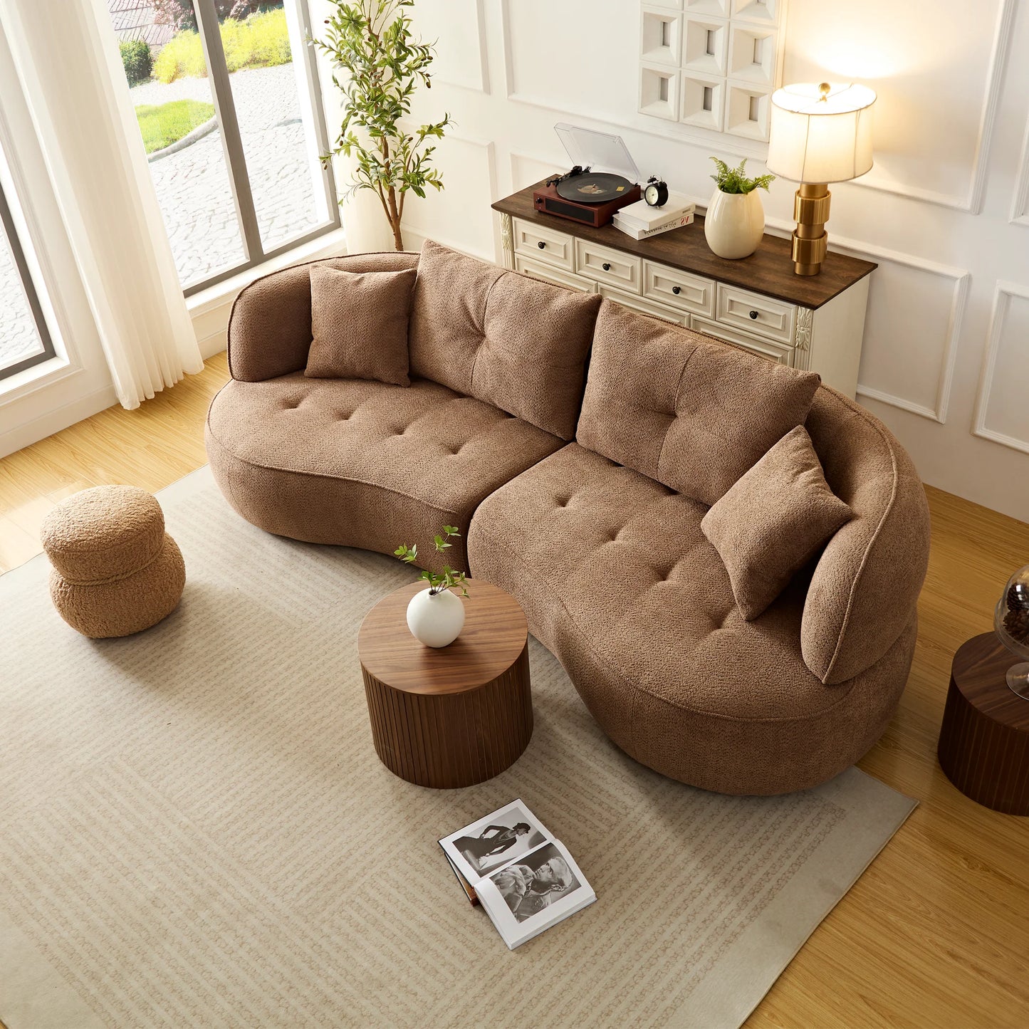 110.24" Orange modular sofa, durable fabric, solid wood frame