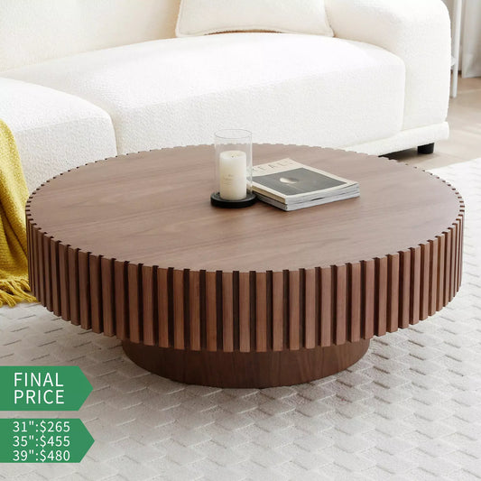 Modern Handcraft Drum Gear Coffee Table with Solid wood trim