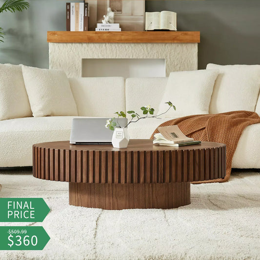Modern Handcrafted 43.7" Oval Drum Coffee Table