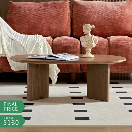 39.4" Modern Coffee Table - Sleek Wood Veneer Top & Stable Pedestal Base for Small Spaces