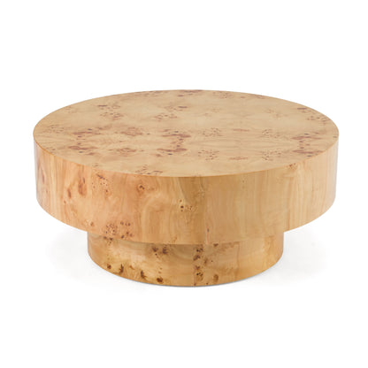 31.49" Round Burl Wood Coffee Table, Mid-Century Farmhouse Coffee Table For Living Room