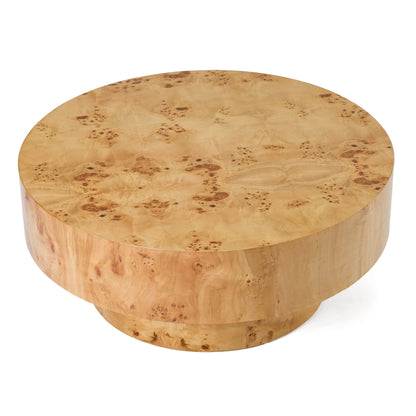 31.49" Round Burl Wood Coffee Table, Mid-Century Farmhouse Coffee Table For Living Room