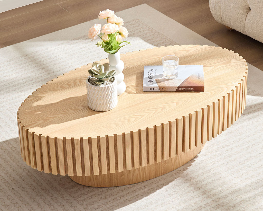 Modern Handcrafted 43.7" Oval Drum Coffee Table