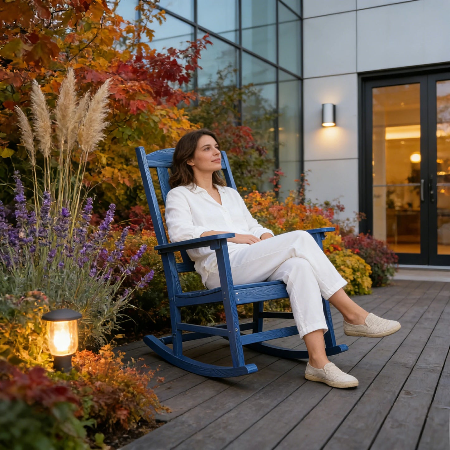 All-Weather Outdoor Rocking Chair in Navy Blue, HIPS & Steel
