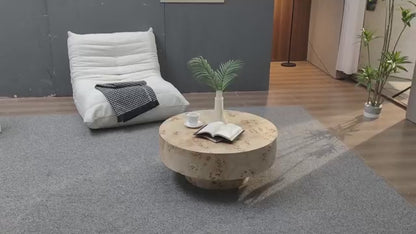 31.49" Round Burl Wood Coffee Table, Mid-Century Farmhouse Coffee Table For Living Room
