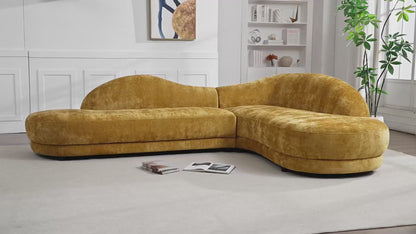 113.78" Mid-Century Chaise Sofa – Right Facing, Upholstered, Yellow