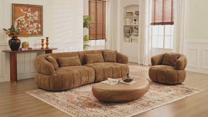 102" Cloud Curved Sectional Sofa – Textured Fabric, 4-Seat Beige/Brown