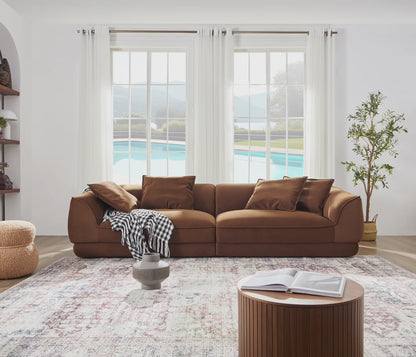 110.22“Camel Sofa WKS16C: Modular Design with Removable Pillowcases & Solid Wood Frame
