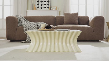 35.43" Square Fiberglass Coffee Table – No Assembly, Beige