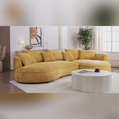 Oversized Plush Curved Sectional Sofa with Chaise, Yellow