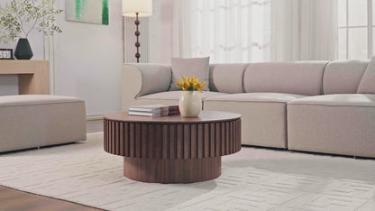 31.49" Round Coffee Table with Storage & Pedestal Base - Multi-Color