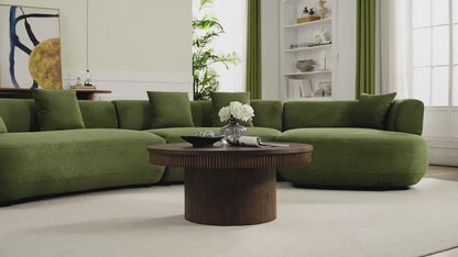35.43" Round Coffee Table with Ribbed Wave Trim & Walnut Veneer