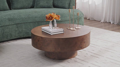 31.49''Mid Century Modern Round Wood Coffee Table with Burl Wood Veneer