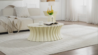 35.04" Oval Fiberglass Coffee Table – No Assembly, Vintage Beige