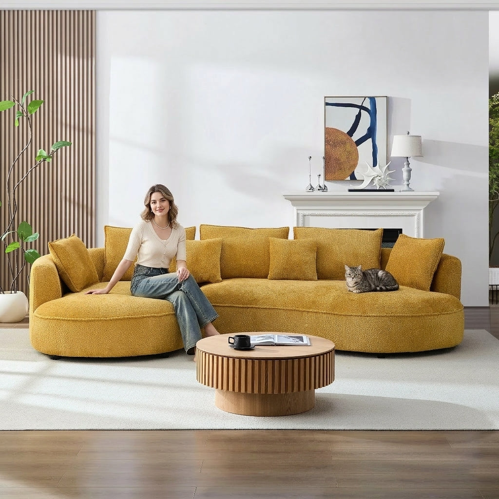 125" Oversized Plush Curved Sectional Sofa with Chaise, Yellow