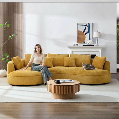 125" Oversized Plush Curved Sectional Sofa with Chaise, Yellow