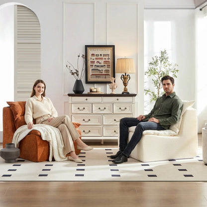 94"Cube Seat 3-Seat Sofa with Backrest for Living Room & Bedroom White/Orange/Green