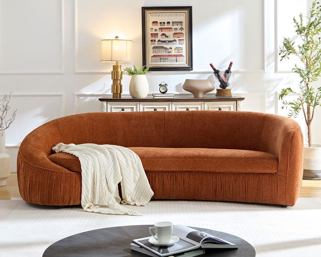 Modern Curved 4-Seat Sofa, Upholstered Fabric, No Assembly Needed, Beige
